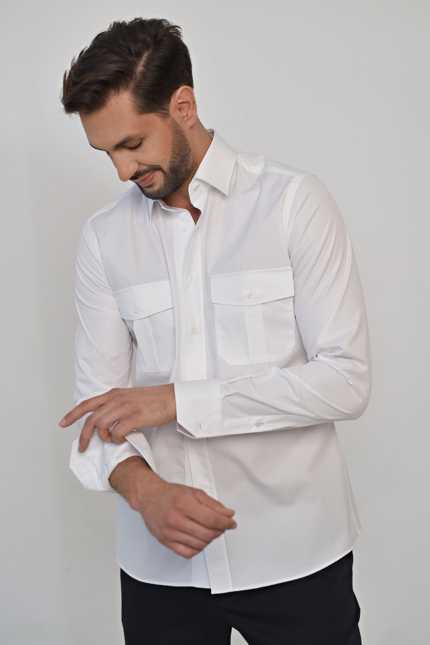 Workware white cotton casual shirt with pockets & active temp control