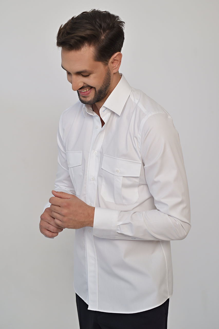 Workware white cotton casual shirt with pockets & active temp control