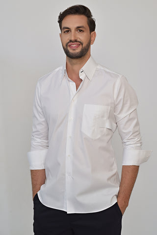 White cotton casual shirt with edgy detail & active temp control