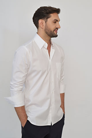 White cotton casual shirt with edgy detail & active temp control