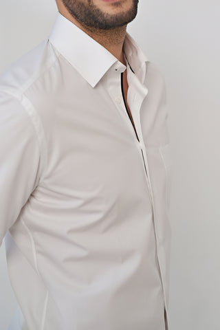 White cotton casual shirt with detail & active temp control