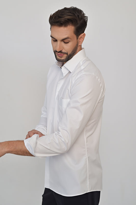 White cotton casual shirt with detail & active temp control