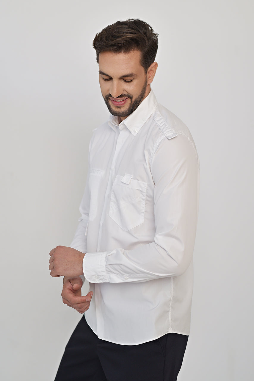 White cotton army look shirt with functional pockets