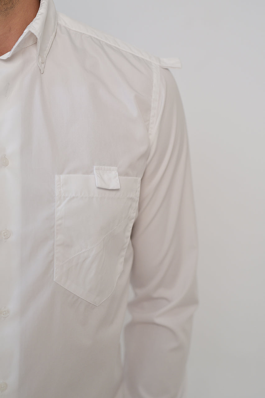 White cotton army look shirt with functional pockets