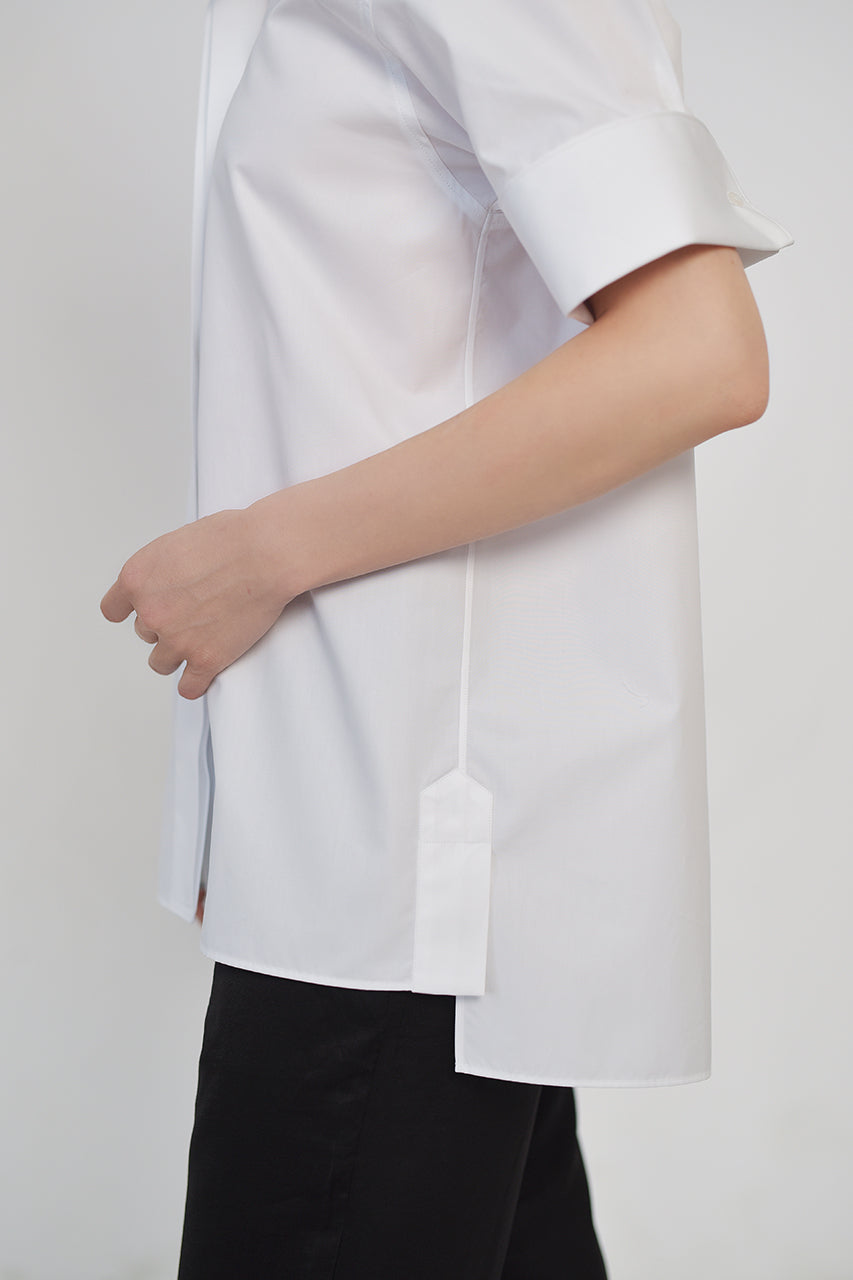 Double cuff white cotton short sleeve shirt & active temp control