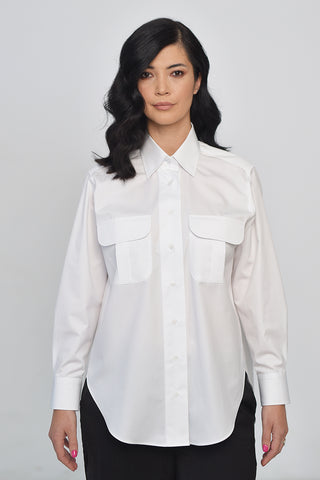Boyfriend cotton white shirt with pockets & active temp control