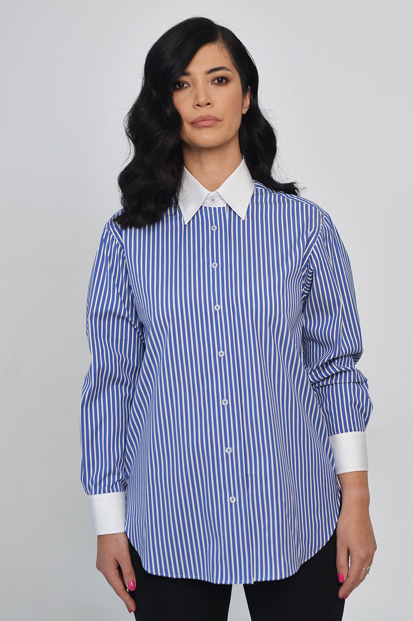 Winchester blue and white striped long sleeve cotton shirt